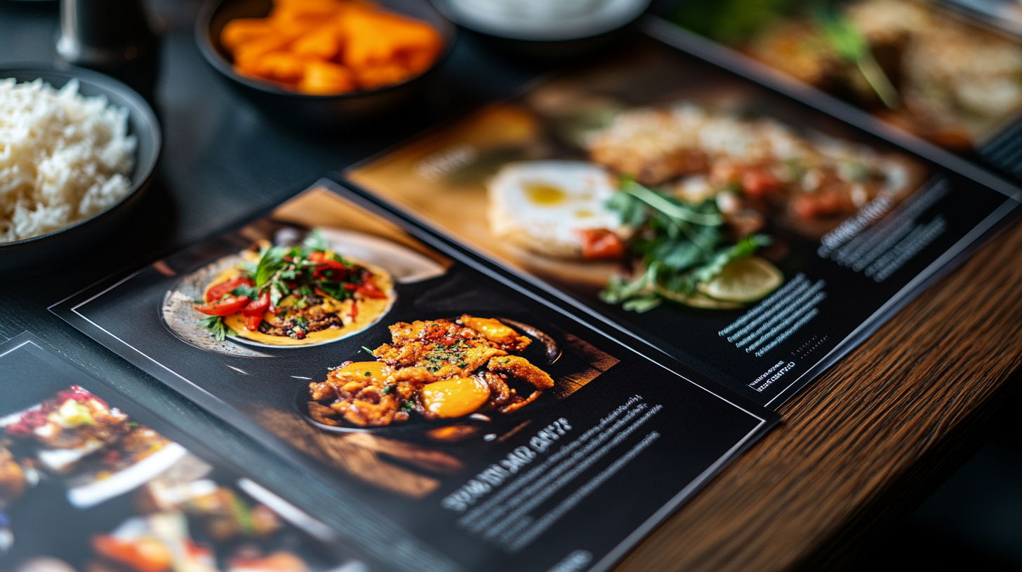 jeremy075918_Some_menus_with_cuisine_on_a_desk._Each_page_has_a_d8eaf251-d472-417c-8198-6335b19615ea